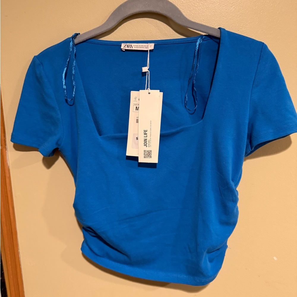 Zara Blue Fitted Ruched Blouse